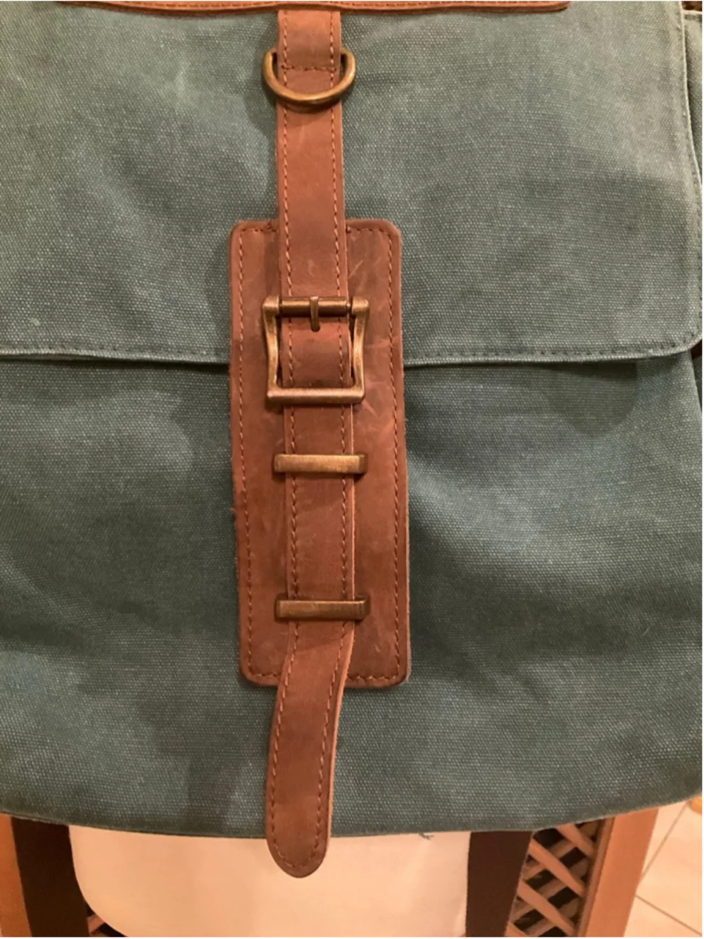 Acacia Canvas & Genuine Leather Backpack Tote Bag Teal - Picture 2 of 7
